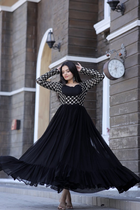 Designer Indo Western Dress For Women, Long High Cut Top With Plazoo &  Dupatta | eBay