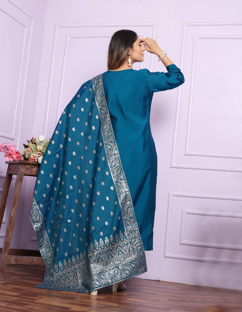 Blue Wedding Ethnic Wear Kurta Pent set, Salwar Kameez, Salwar Kameez Readymade, wedding dress, Eid Suit, partywear dress, salwar suit image 6