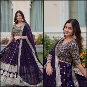 Purple Lehenga Choli Heavy Sequins Embroidered Lehenga Choli, Partywear suit, 3 Piece Set Wedding dress, Indian Outfits, designer lehenga