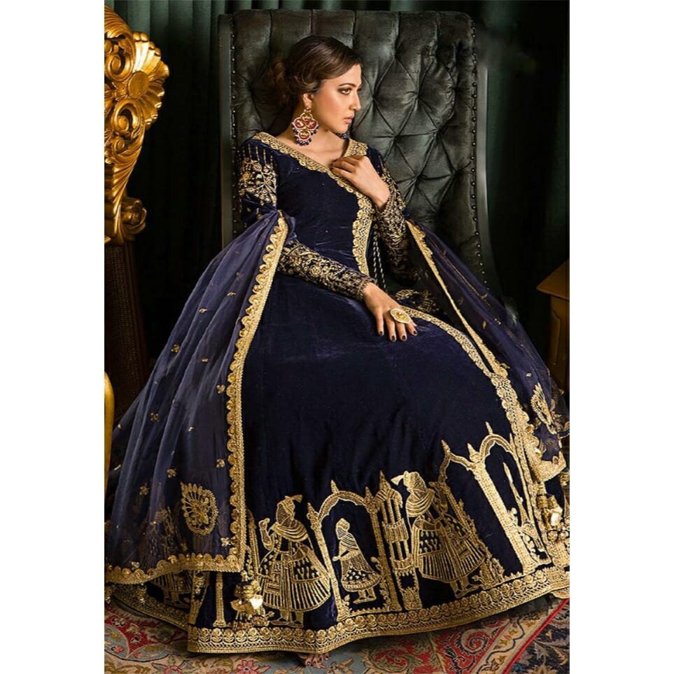 Royal Blue Gown for Engagement | Royal Blue Gown Full Embroidered