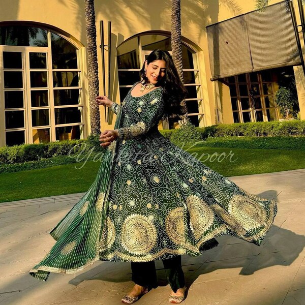 Navy Blue Designer Pakistani Readymade Anarkali Dress With Embroidery Sequins Work main image 1