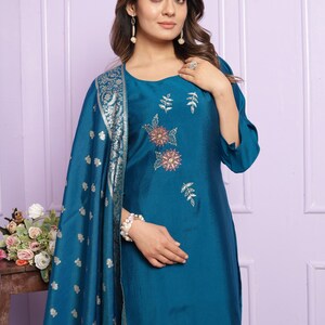 Blue Wedding Ethnic Wear Kurta Pent set, Salwar Kameez, Salwar Kameez Readymade, wedding dress, Eid Suit, partywear dress, salwar suit image 4