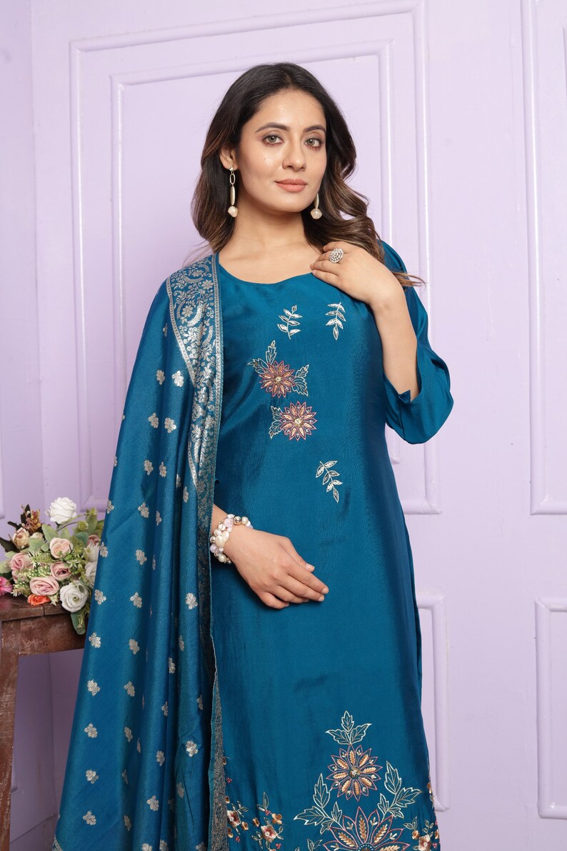 Blue Wedding Ethnic Wear Kurta Pent set, Salwar Kameez, Salwar Kameez Readymade, wedding dress, Eid Suit, partywear dress, salwar suit image 4