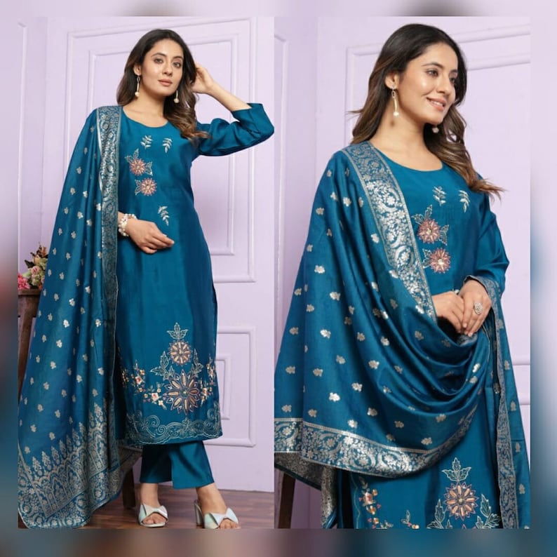 Blue Wedding Ethnic Wear Kurta Pent set, Salwar Kameez, Salwar Kameez Readymade, wedding dress, Eid Suit, partywear dress, salwar suit image 1