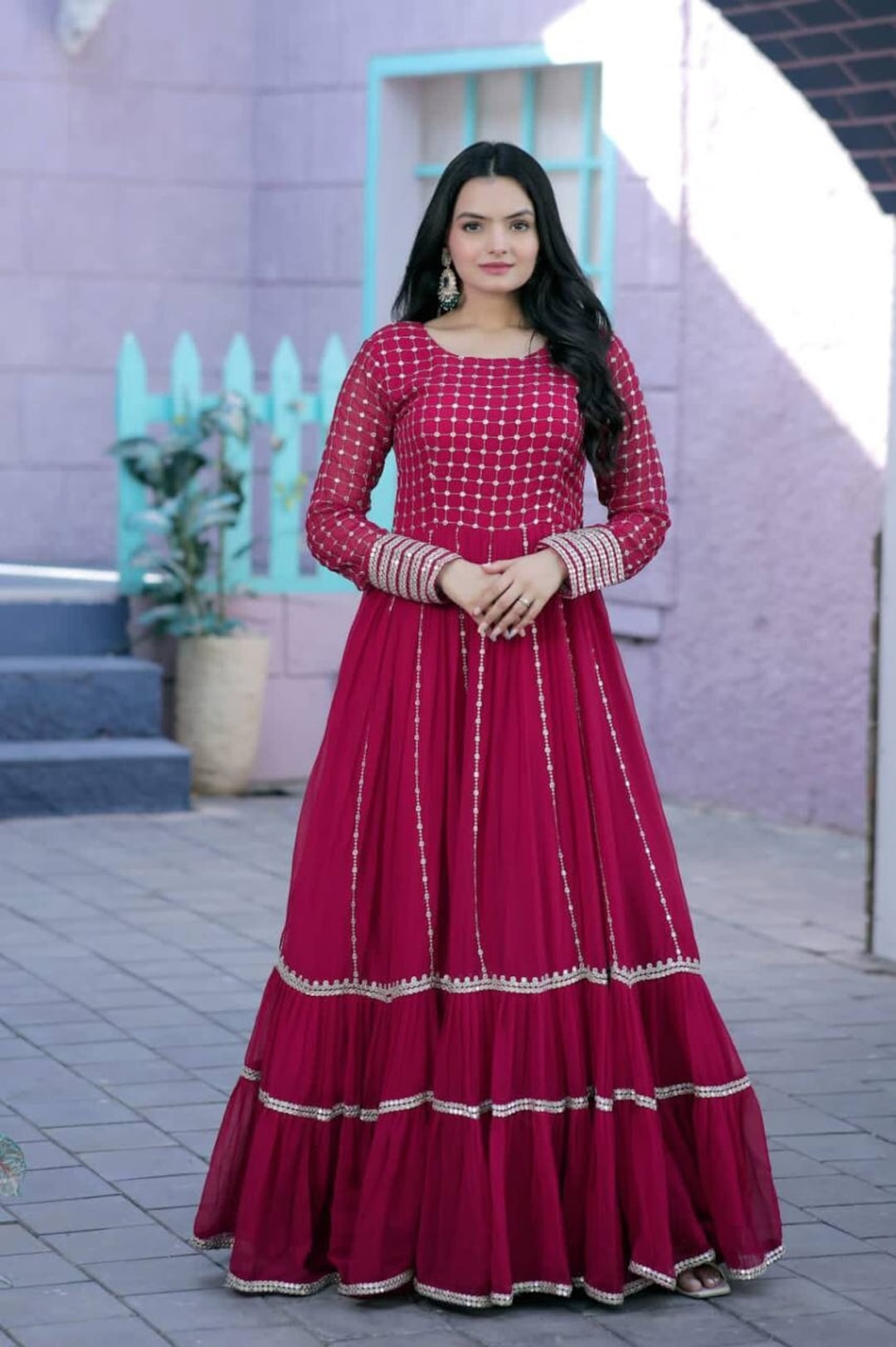 Black Online Bridal Anarkali Gown In Net SFSWG6006B – ShreeFashionWear