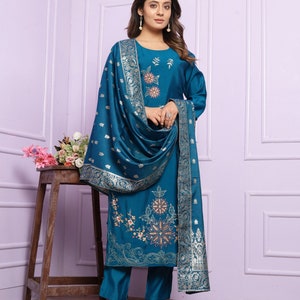 Blue Wedding Ethnic Wear Kurta Pent set, Salwar Kameez, Salwar Kameez Readymade, wedding dress, Eid Suit, partywear dress, salwar suit image 5