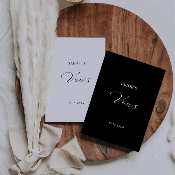 Wedding Vow Template For Her, Personalized Wedding Vows Booklet, Modern Script Her Vow Card, Bride & Groom Ceremony, Editable Template