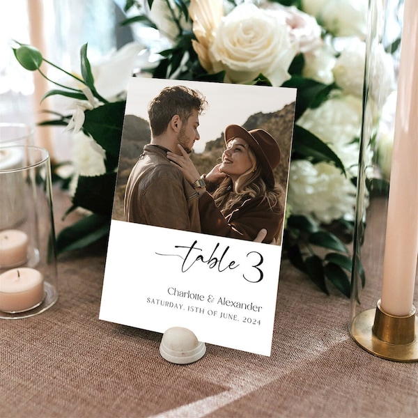 Wedding Table Numbers, Printable Photo Table Numbers, Editable Table Number Template,Table Number Signs,Wedding Signage,Wedding Numbers #Cha