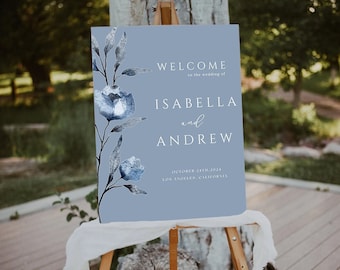 Spring Floral Wedding Welcome Sign, Garden Floral Sign template, printable sign, editable digital file, Canva instant download