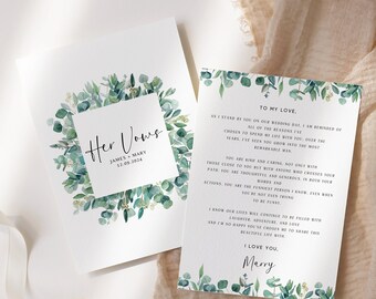 Wedding Vow Template For Her, Personalized Wedding Vows Booklet, Modern Script Her Vow Card, Bride & Groom Ceremony, Editable Template