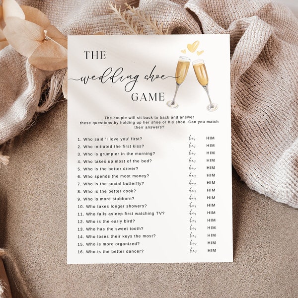 Wedding Reception Shoe Game, Fun Couple Games, Minimalist Couples Table Game, Modern Shower Guest Activity, Canva Template, Instant Download