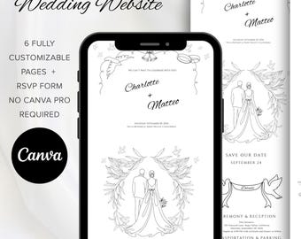 Hand drawn whimsical wedding website template Canva editable RSVP  colorful doodle customizable artsy invitation