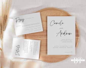 Wedding Invitation Set Template | Stacked Wedding Invitation Suite | Wedding Invitation Download | Editable Modern Invitation |Canva #Camila