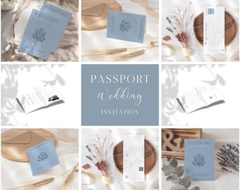 Passport Wedding Invitation, DUSTY BLUE Boarding Pass, Passport Invitation Invitation Passport invitation for wedding TEMPLATE