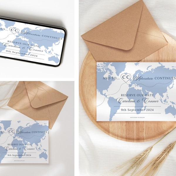 Destination Wedding Save the Date Evite - Map Save the Date Text Invitation, Phone Invitation, Electronic Invitation, Canva