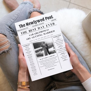 Newspaper Wedding Program Template, Editable Wedding Newspaper Program, Printable Wedding Infographic, Folded Wedding Day Program #N