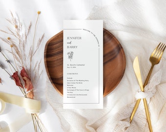 ARCHED Wedding Program Template, Minimalist Order of Service, Printable Ceremony, DIY Program Card, Instant Download, Editable Text