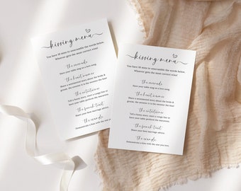 Kissing Menu Wedding game for Reception Wedding table game wedding reception game wedding game printable wedding guest games reception ideas