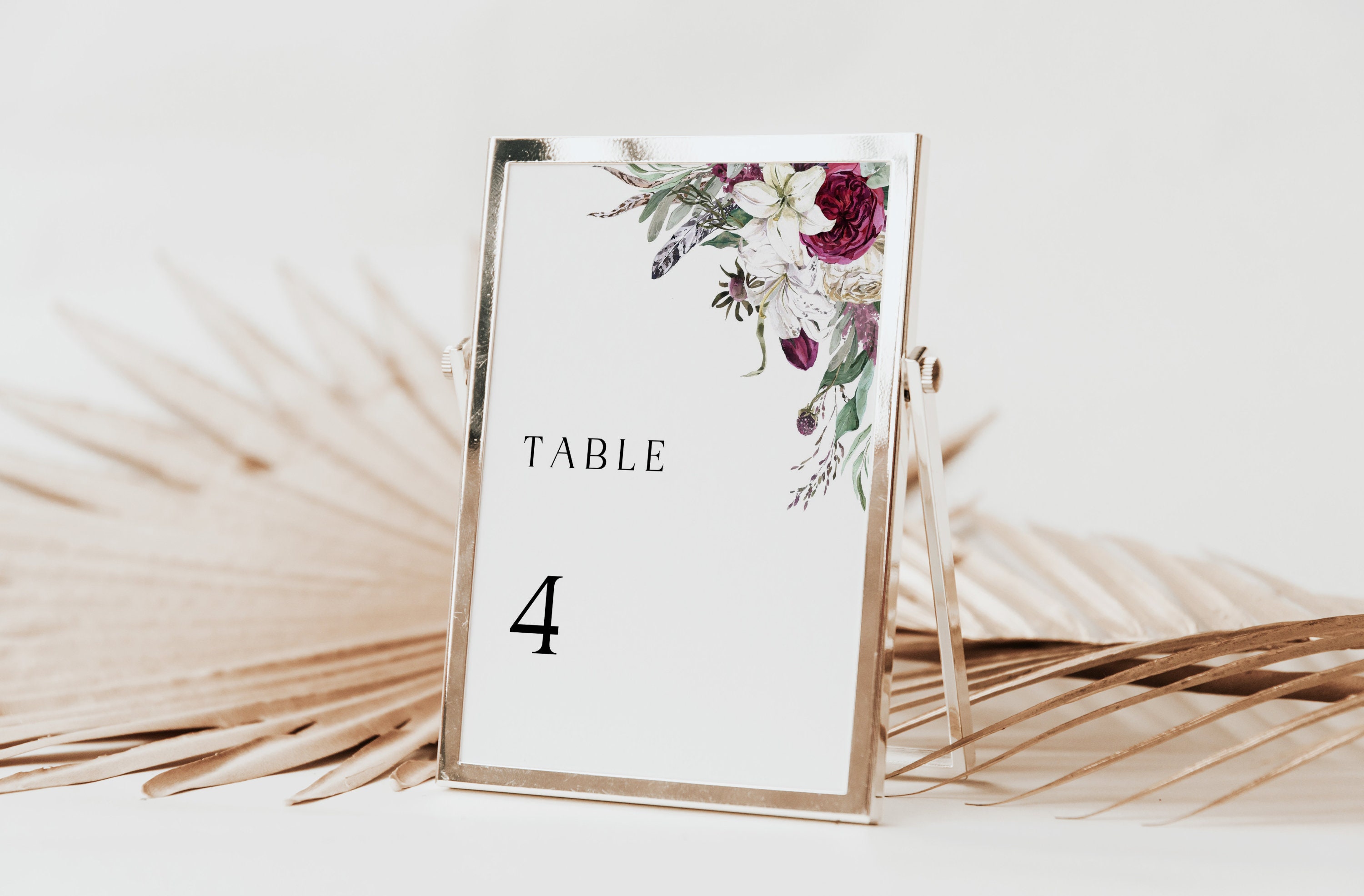 Editable Seating Cards Template, Burgundy Blush Floral Table Numbers ...