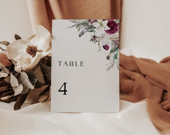 Editable Seating Cards Template, Burgundy Blush Floral Table Numbers Cards, Wedding Seat Plan Card Template, Instant Download