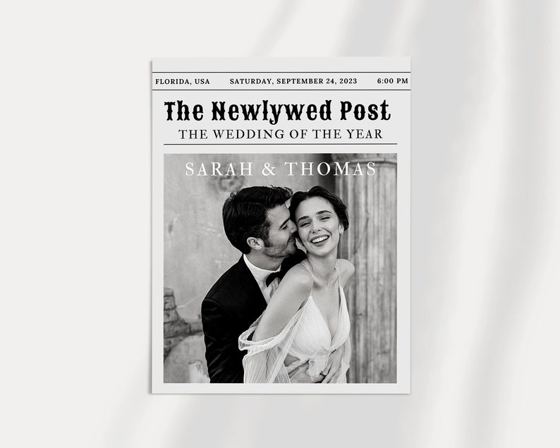 Newspaper Wedding Program Template, Editable Wedding Newspaper Program, Printable Wedding Infographic, Folded Wedding Day Program, Cross N zdjęcie 5