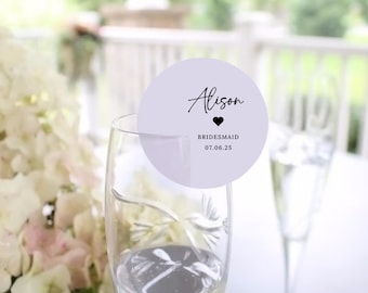 Minimalist Script Champagne Place Card Template, Printable Round Name Cards, Editable Modern Wine Glass Table Cards, Instant Download
