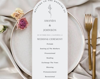Wedding Program Template, Boho Wedding Program, Printable Wedding Program, Arch Wedding Program Template, Printable Order of Service