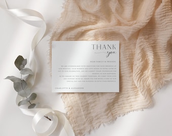Minimalist Thank You Place Card, Thank You Napkin Note, Printable Thank You, Place Setting Thank You, Editable, Wedding Table #Cha