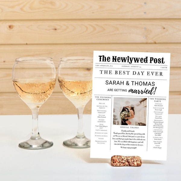 Newspaper Wedding Program Template, Editable Wedding Newspaper Program, Printable Wedding Infographic, Folded Wedding Day Program, #N