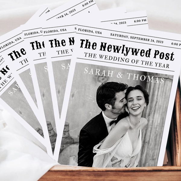 Newspaper Wedding Program Template, Editable Wedding Newspaper Program, Printable Wedding Infographic, Folded Wedding Day Program, Cross #N