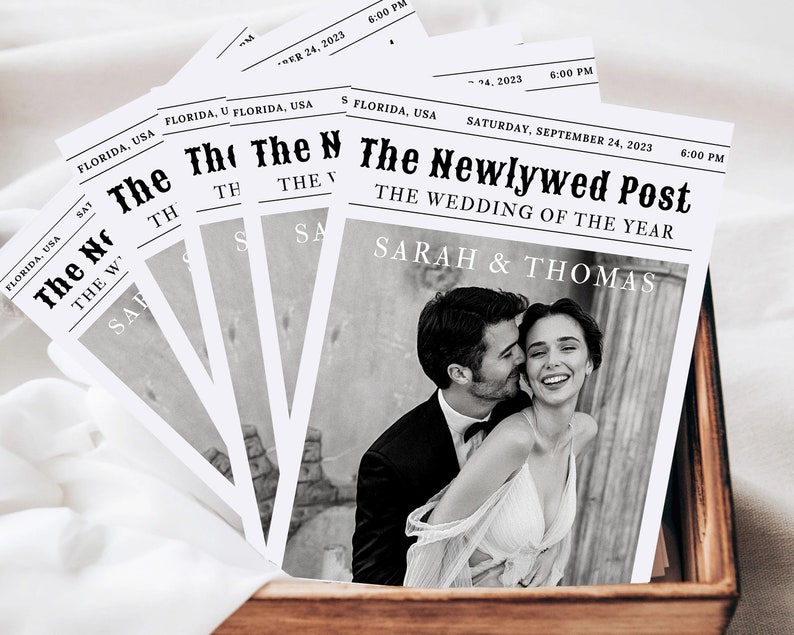 Newspaper Wedding Program Template, Editable Wedding Newspaper Program, Printable Wedding Infographic, Folded Wedding Day Program, Cross N zdjęcie 1