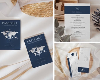 Boarding Pass Wedding Invitation | Destination Wedding Invitation | Travel Wedding Invites | Editable Wedding Invitation Passport