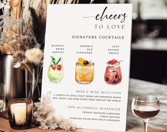 Signature Drink Sign, Bar Menu Template, Minimalist Printable Bar Menu, Modern Editable Drink Menu Template, Drinks and Garnishes #Cha