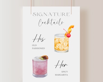 Signature Drink Sign, Bar Menu Template, Minimalist Printable Bar Menu, Modern Editable Drink Menu Template