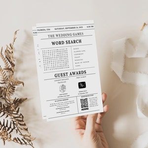 Newspaper Wedding Program Template, Editable Wedding Newspaper Program, Printable Wedding Infographic, Folded Wedding Day Program, Cross N zdjęcie 4