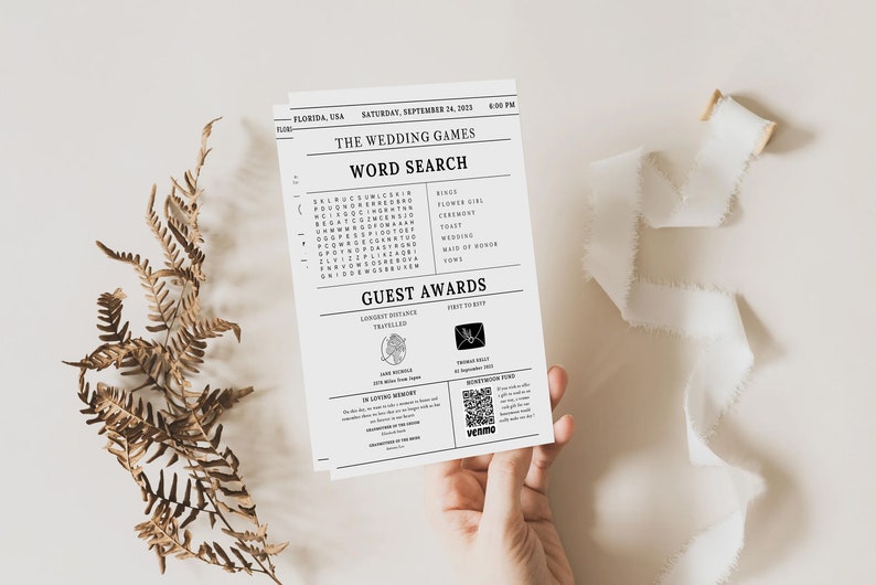 Newspaper Wedding Program Template, Editable Wedding Newspaper Program, Printable Wedding Infographic, Folded Wedding Day Program, Cross N image 4