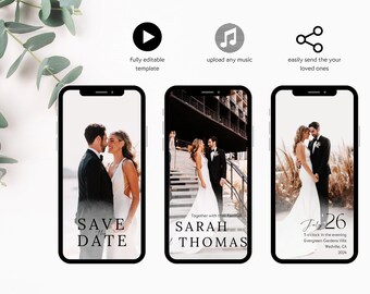 Wedding Video Save the Date Template, Animated Wedding Invitation, Editable Digital Save the Date Canva Template, Instant Download