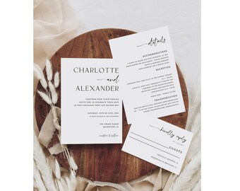 Minimalist Wedding Invitation Set, Simple Elegant Wedding Invitation Template, Printable Wedding Suite, Editable Wedding Invite, #Cha