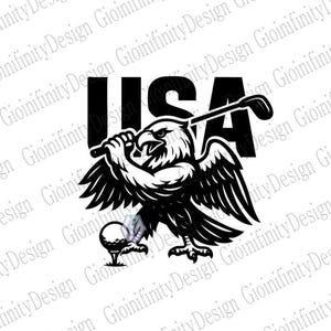 Proud Eagle USA Golf SVG PNG | Design Patriótico Digital 12x12 | Clipart de Golfe Americano para Camisetas, Chapéus e Copos Cricut