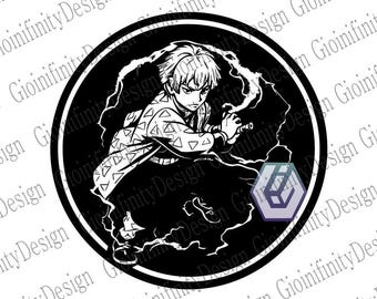Zenitsu Patch Logo | Demon Slayer Anime Lightning Style Circle Emblem | Black White Art | 12 inch SVG PNG