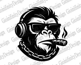 Badass Gorilla Smoking Cigar Logo | Graphic for Hats | Tees & Patches | SVG PNG |