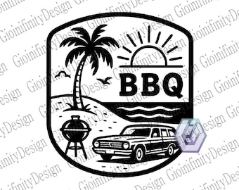 Palm Tree Beach SVG: Diseño retro de barbacoa de verano (descarga digital)