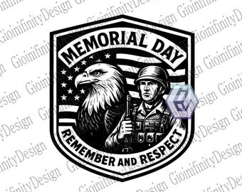 Memorial Day Patch | Remember and Respect Eagle | Soldier USA Badge | Military Tribute Embroidered Patch for Hats | Jackets, Bags