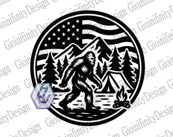 Camping Bigfoot Patch: USA Flag Emblem (Digital Download)