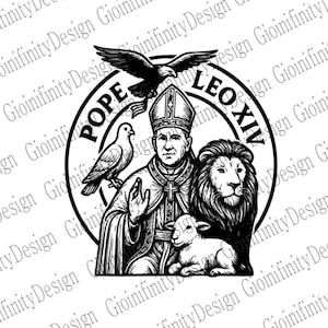 Papa Leão XIV com Animais | PNG SVG Religioso | Emblema com Logotipo de Leão, Pomba, Cordeiro e Águia