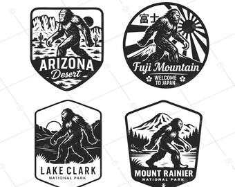 Bigfoot Travel Badge Stickers: National Park Cryptid Art (Digital Download)