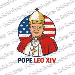 Stampa del ritratto della bandiera degli Stati Uniti di Papa Leone XIV / Arte del primo Papa americano / Poster cattolico rosso bianco blu /