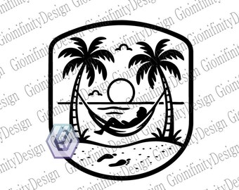 Chill by the Beach Logo | Sunset Hammock Clipart for Patches & Shirts