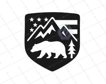 Patriotic Bear Mountain Logo: USA Flag Emblem (SVG PNG Digital Download)