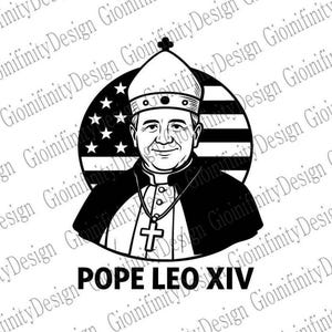 Logo in bianco e nero con Papa Leone XIV / Toppa con ritratto papale moderno / Schizzo cattolico / Grafica religiosa per maglietta o stampa